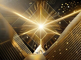 Fototapeta premium Golden light rays effect with abstract geometric shapes