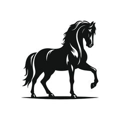 A black and white vector illustration of a galloping horse