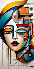 Geometric Woman in Vibrant Colors, Abstract Head with Shapes, Colorful Circles and Triangles Portrait, Modern Artistic Female Portrait, Mosaic of Shapes Woman's Head.