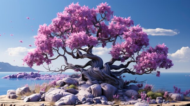 Lagerstroemia Loudonii Flower Tree On Blue, Background Image, Desktop Wallpaper Backgrounds, HD