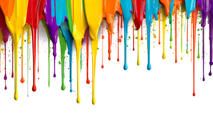 colorful paint dripping down on white background - obrazy, fototapety, plakaty