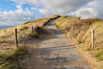 Fototapeta na wymiar path made of concrete slabs in the dunes