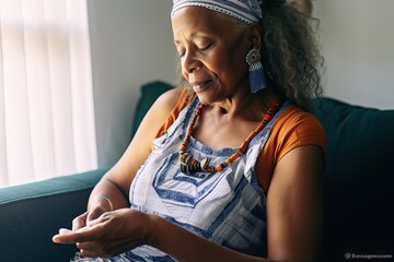 Managing type 1, 2 diabetes: Woman injecting herself with insulin at home, chronic disease, insulin treatment, female taking glucose medication or medicine to control blood sugar levels
