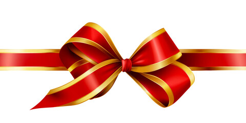 A red and golden ribbon with bow in the middle - Isolated, no background