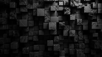 Black 3D squares abstract textured background.