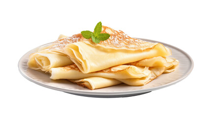 Crepes on a plate isolated on transparent background, PNG image with background removed, Created with Generative Ai technology.