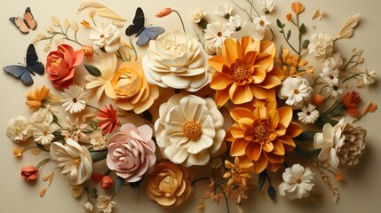 Fototapeta na wymiar Invitation Greeting Card Flat Lay Flowers, Background Image, Desktop Wallpaper Backgrounds, HD