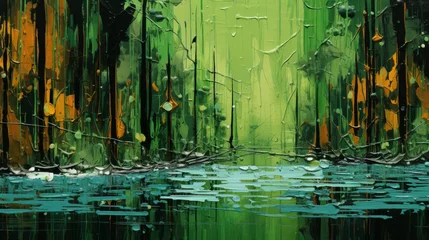 Fotobehang a painting of trees and water © Aliaksandr Siamko