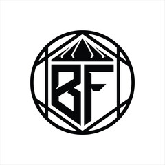 BF Letter Logo monogram hexagon slice crown sharp shield shape isolated circle abstract style design