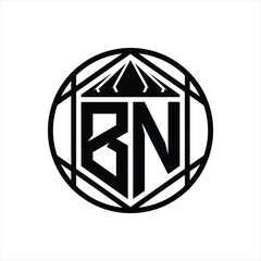 BN Letter Logo monogram hexagon slice crown sharp shield shape isolated circle abstract style design