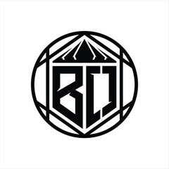 BO Letter Logo monogram hexagon slice crown sharp shield shape isolated circle abstract style design