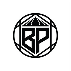 BP Letter Logo monogram hexagon slice crown sharp shield shape isolated circle abstract style design
