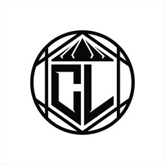 CL Letter Logo monogram hexagon slice crown sharp shield shape isolated circle abstract style design