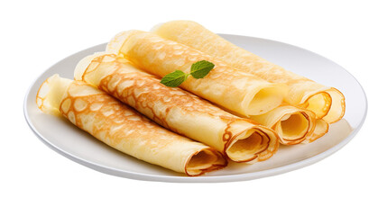 Crepes on a plate isolated on transparent background, PNG image with background removed, Created with Generative Ai technology.