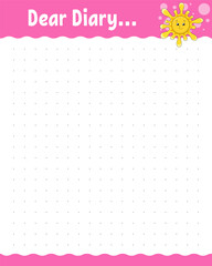Lined sheet template. Handwriting paper. For diary, planner, checklist, wish list. With cute character. Vector illustration.