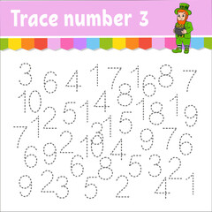 Trace number . Handwriting practice. Learning numbers for kids. Education developing worksheet. Activity page. Game for toddlers and preschoolers. Vector illustration.