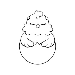 Coloring page for kids. Cute sleeping chicken. Digital stamp. Cartoon style character. Vector illustration isolated on white background.