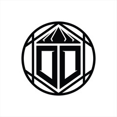 DD Letter Logo monogram hexagon slice crown sharp shield shape isolated circle abstract style design