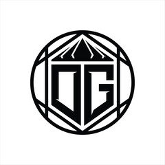 DG Letter Logo monogram hexagon slice crown sharp shield shape isolated circle abstract style design