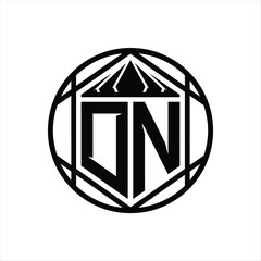 DN Letter Logo monogram hexagon slice crown sharp shield shape isolated circle abstract style design