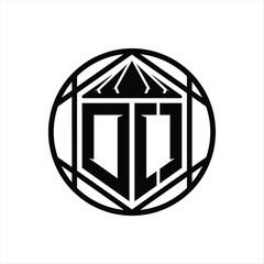 DO Letter Logo monogram hexagon slice crown sharp shield shape isolated circle abstract style design