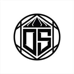 DS Letter Logo monogram hexagon slice crown sharp shield shape isolated circle abstract style design