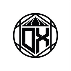 DX Letter Logo monogram hexagon slice crown sharp shield shape isolated circle abstract style design