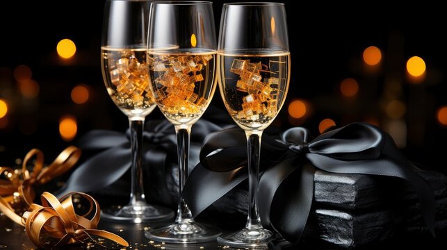 Festive Glasses Champagne Golden Bows, Background Image, Desktop Wallpaper Backgrounds, HD