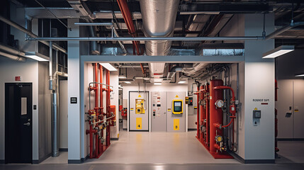 The building's fire protection system is designed to prevent fires and minimize their impact.