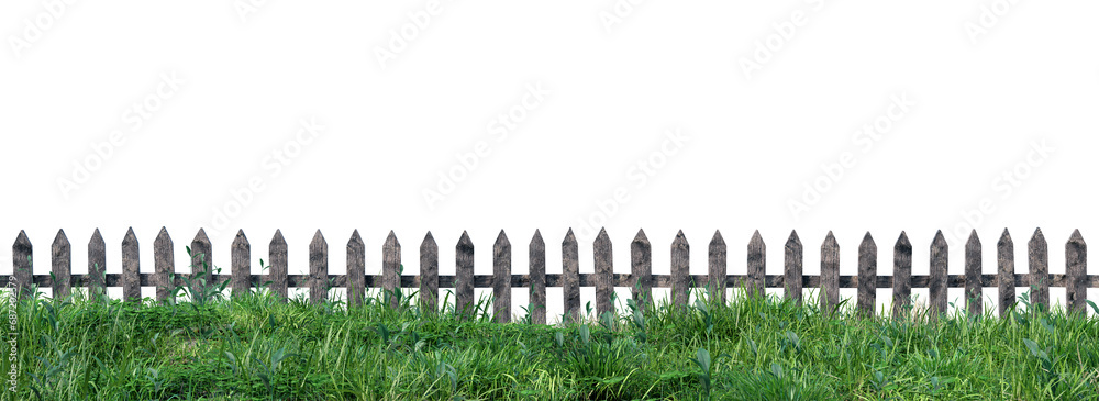 Poster grass filed meadow row with wooden fence png transparent file, 3d illustration rendering