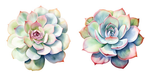 Echeveria Flower, watercolor clipart illustration with isolated background