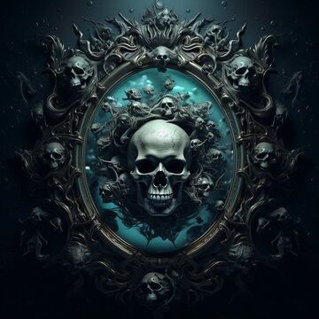 a skull in a frame
