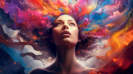 The Essence of Creativity: A burst of colorful brilliance released from the mind. Generative AI