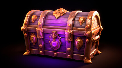 Treasure chest by opening, with a purple glow. Generative AI