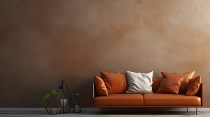 empty mockup blank cushion sitting on a leather sofa.