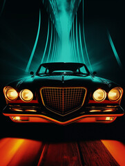 retro car on a black background vintage wallpaper 