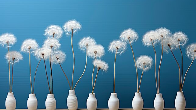 Creative Blue Background White Dandelions Inflores, Background Image, Desktop Wallpaper Backgrounds, HD © ACE STEEL D