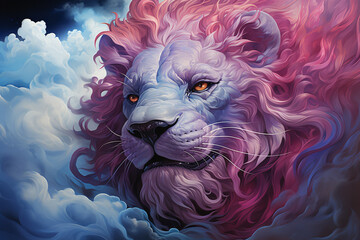 lion, fantasy portrait close-up. cat's face. colorful illustration.