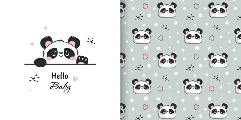 Cute seamless panda bear pattern. Vector texture for baby bedding, fabric, wallpaper, wrapping paper and more. © Alyona 