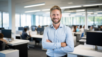 Fototapeta premium Smiling businessman standing in his office