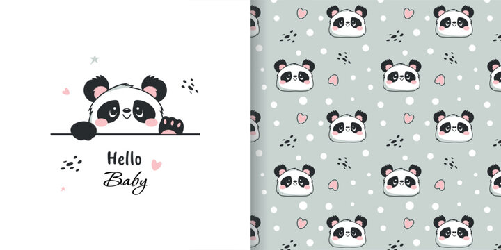 Cute seamless panda bear pattern. Vector texture for baby bedding, fabric, wallpaper, wrapping paper and more.