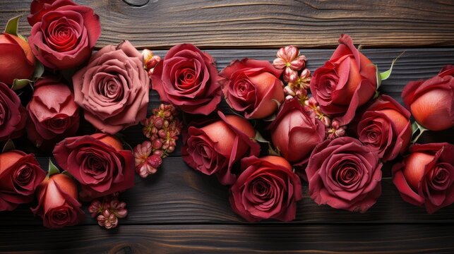 Beautiful Valentine Red Roses On Wood, Background Image, Desktop Wallpaper Backgrounds, HD