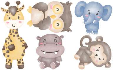 set of funny cartoon animals