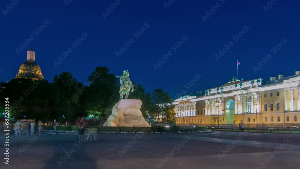 Wall mural night to day transition timelapse: peter the great monument (bronze horseman) on senate square, st. 