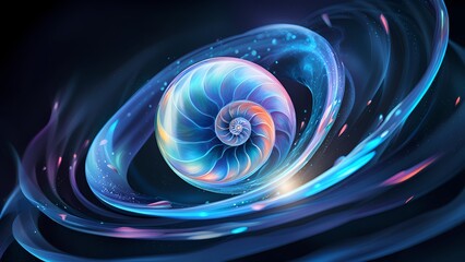blue water element nautilus concept background, splash fluid wallpaper motion	