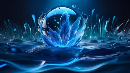 snowflake blue water element droplet concept background, splash Fluid wallpaper motion
