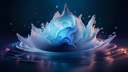 snowflake blue water element droplet concept background, splash Fluid wallpaper motion