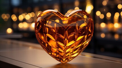 Amber Glass Heart On Shiny Golden, Background Image, Desktop Wallpaper Backgrounds, HD