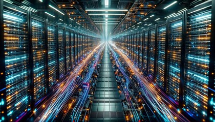 Futuristic Data Center with High-Speed Data Transmission

