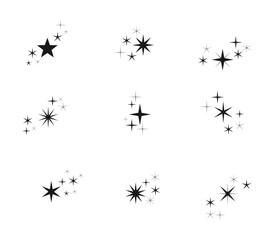 sparkle stars vector icon set, twinkle star shape symbols. Modern geometric elements, shining star icons, abstract sparkle black silhouettes symbol vector set.